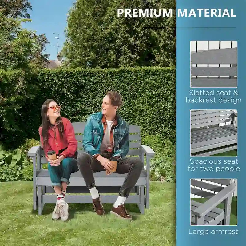 Banc à bascule d'extérieur 2 places avec cadre et accoudoirs en PEHD