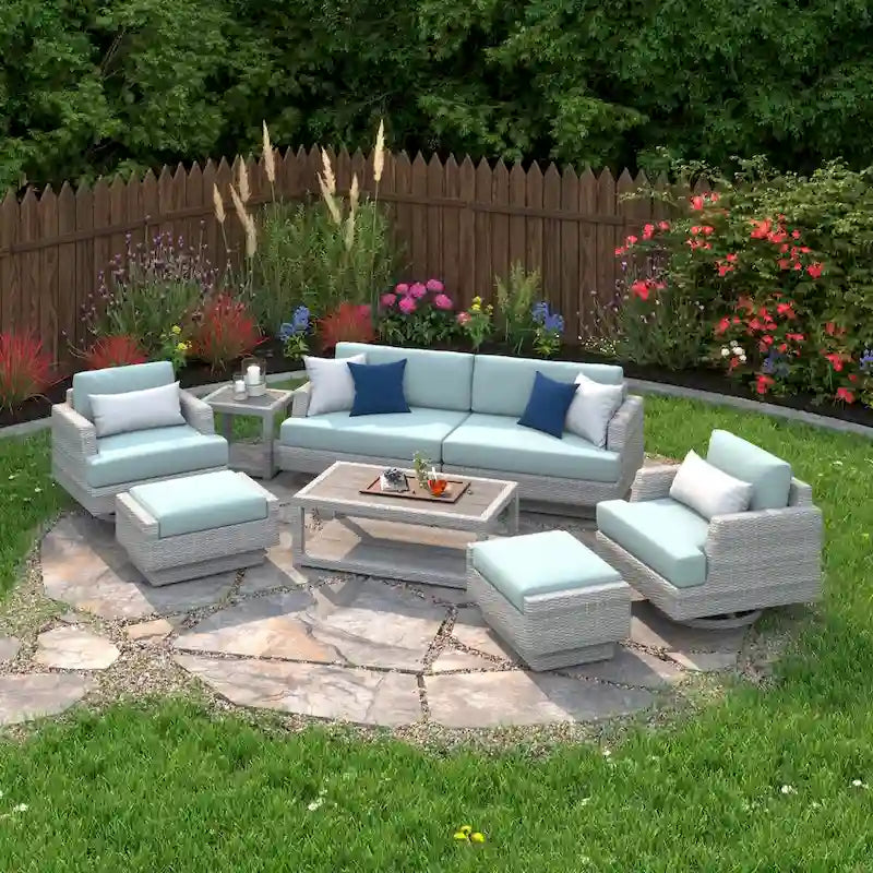 Ensemble de sièges de patio extérieurs Portofino Comfort 7 pièces Sunbrella avec mécanisme à bascule