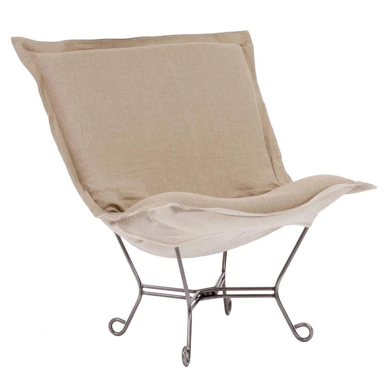 Allan Andrews Linen Slub Scroll Puff Chair with Titanium Frame