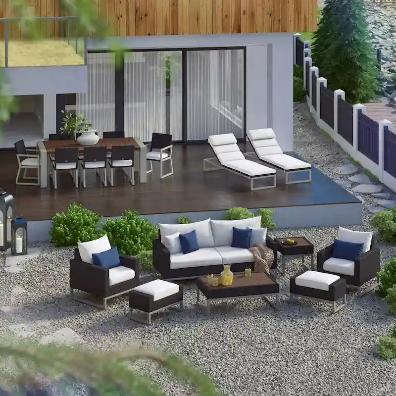 Milo Espresso 18 Piece Sunbrella Outdoor Patio Estate Set