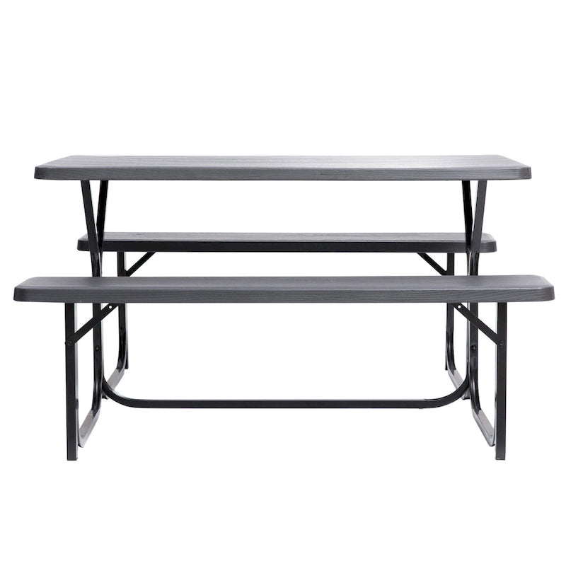 Ensemble table de pique-nique d'extérieur en bois avec structure en métal, gris