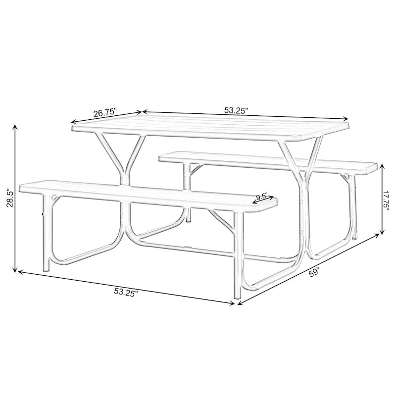 Ensemble table de pique-nique d'extérieur en bois avec structure en métal, gris