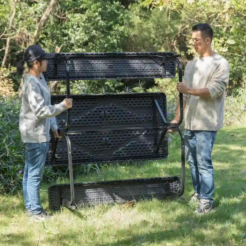 Ensemble table de pique-nique d'extérieur en bois avec structure en métal, gris