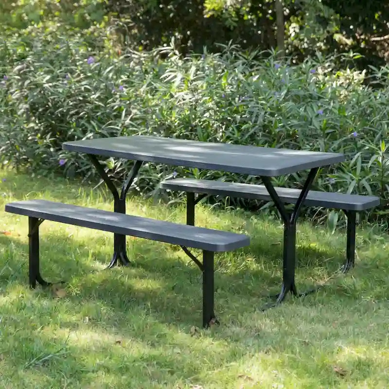 Ensemble table de pique-nique d'extérieur en bois avec structure en métal, gris