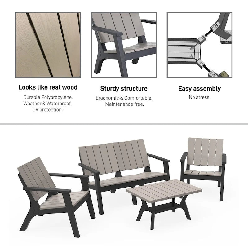 Ensemble de canapés de patio 4 pièces Enzo résistant à l'eau et aux intempéries