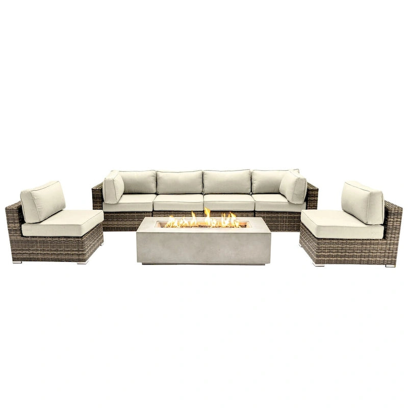 Ensemble de sièges LSI 6 personnes avec foyer et coussins Sunbrella