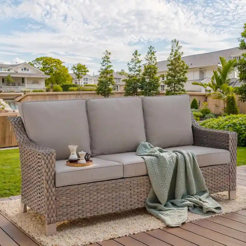 3-Seat Patio Sofa with Deep Seating - Brown
