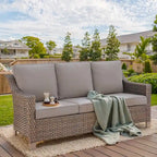 3-Seat Patio Sofa with Deep Seating - Brown