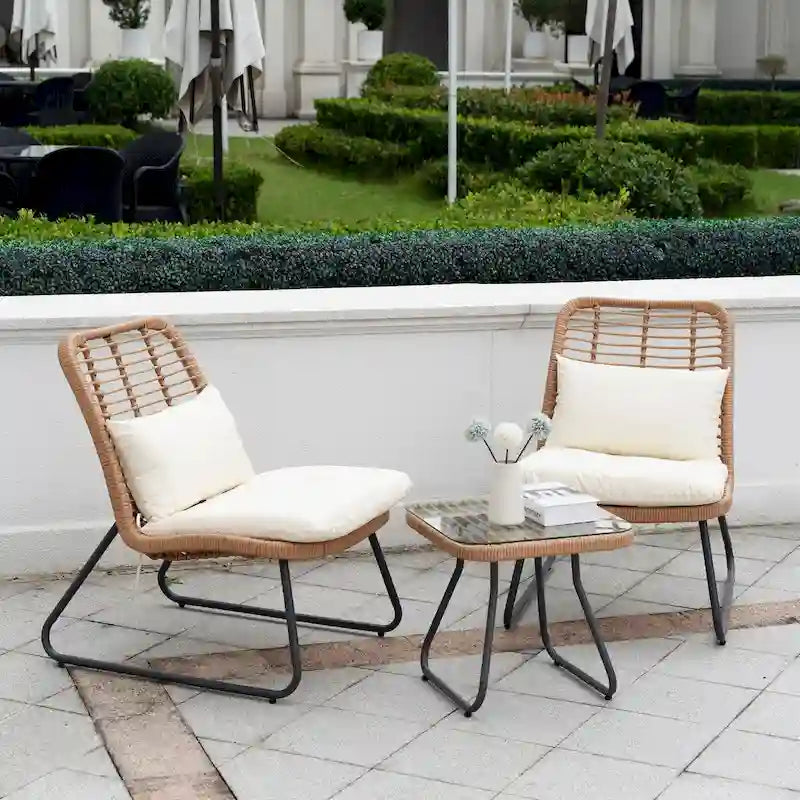 Ensemble de mobilier de jardin en rotin tressé avec coussins (lot de 3) - 59 cm (L) x 75 cm (l) x 82 cm (H)