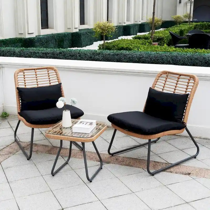 Ensemble de mobilier de jardin en rotin tressé avec coussins (lot de 3) - 59 cm (L) x 75 cm (l) x 82 cm (H)