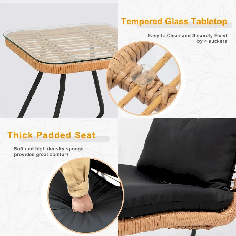 Ensemble de mobilier de jardin en rotin tressé avec coussins (lot de 3) - 59 cm (L) x 75 cm (l) x 82 cm (H)