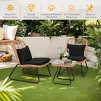 Ensemble de mobilier de jardin en rotin tressé avec coussins (lot de 3) - 59 cm (L) x 75 cm (l) x 82 cm (H)