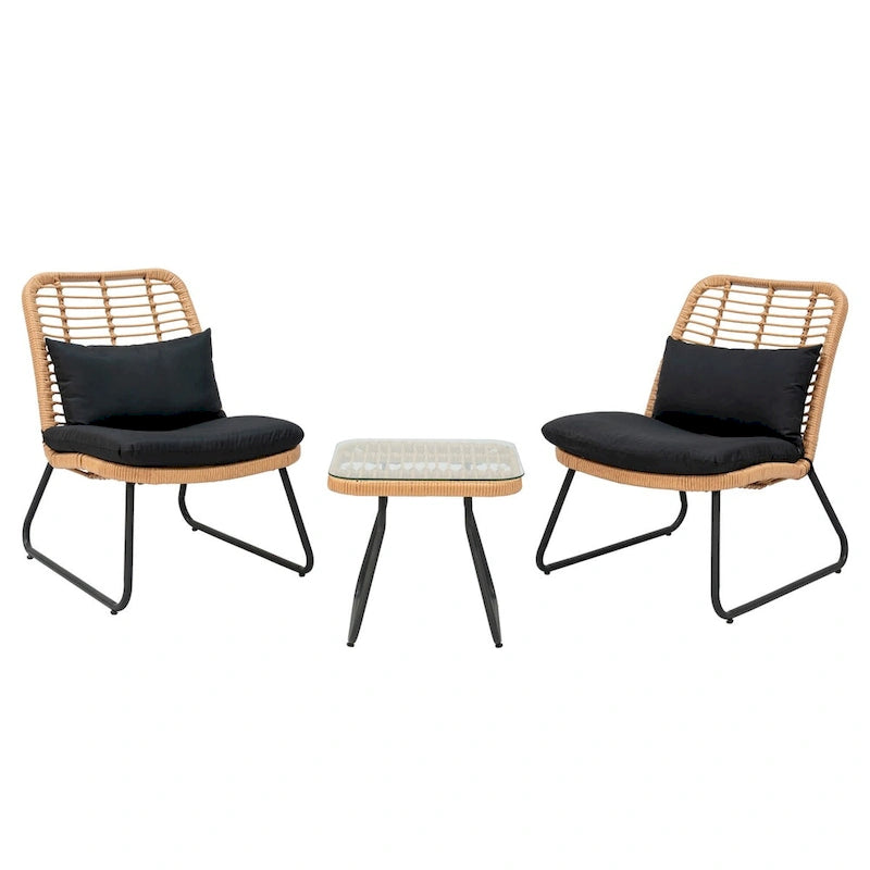 Ensemble de mobilier de jardin en rotin tressé avec coussins (lot de 3) - 59 cm (L) x 75 cm (l) x 82 cm (H)