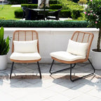 Ensemble de mobilier de jardin en rotin tressé avec coussins (lot de 3) - 59 cm (L) x 75 cm (l) x 82 cm (H)