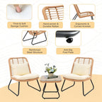 Ensemble de mobilier de jardin en rotin tressé avec coussins (lot de 3) - 59 cm (L) x 75 cm (l) x 82 cm (H)