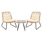 Ensemble de mobilier de jardin en rotin tressé avec coussins (lot de 3) - 59 cm (L) x 75 cm (l) x 82 cm (H)