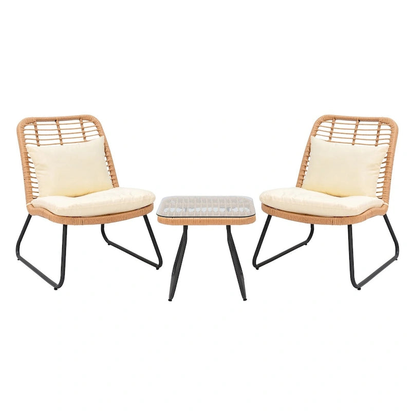 Ensemble de mobilier de jardin en rotin tressé avec coussins (lot de 3) - 59 cm (L) x 75 cm (l) x 82 cm (H)