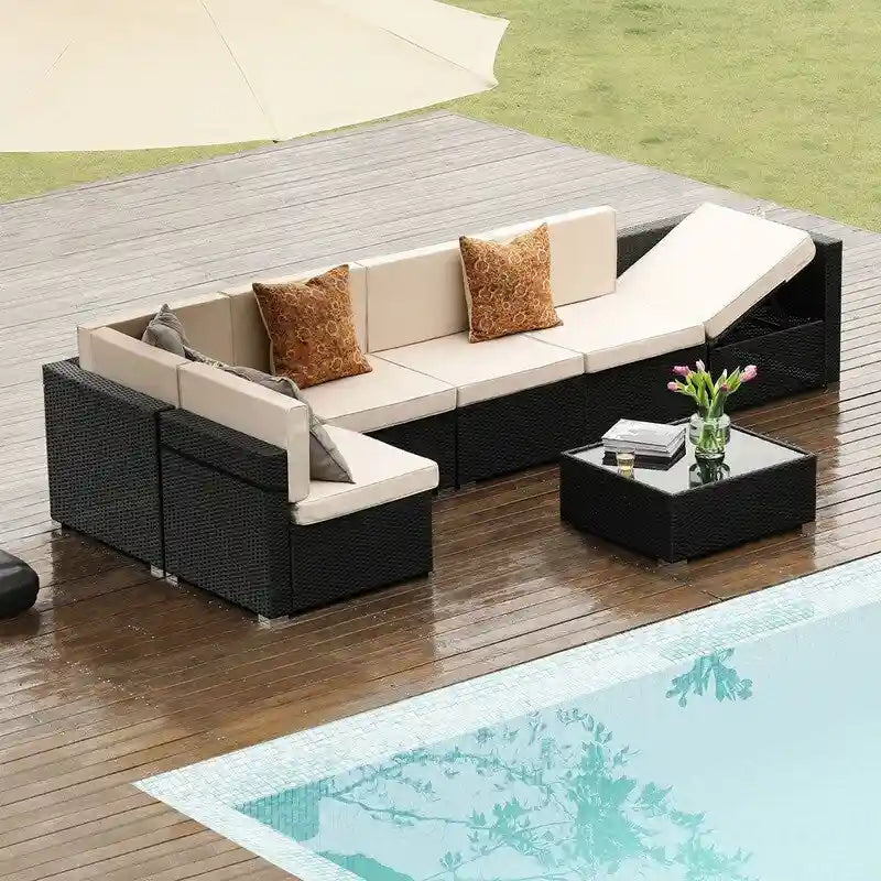 Pamapic 7-Piece Wicker Outdoor Sectional Set