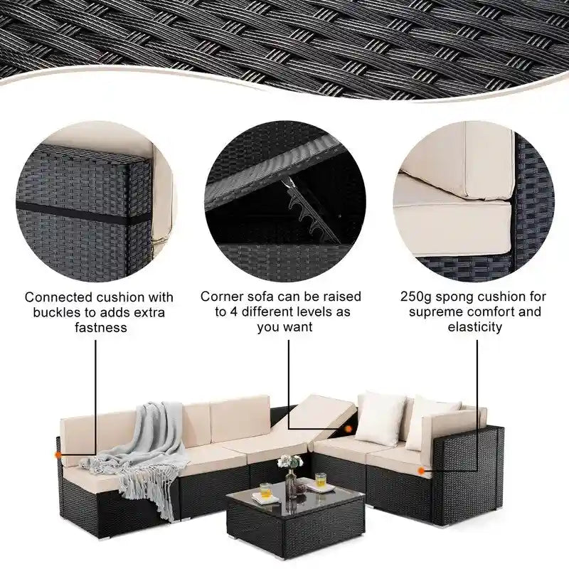 Ensemble de salon de jardin sectionnel en osier 7 pièces Pamapic