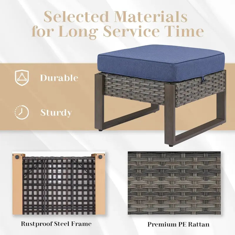 Canapé en résine tressée résistante aux intempéries avec pouf - Gris