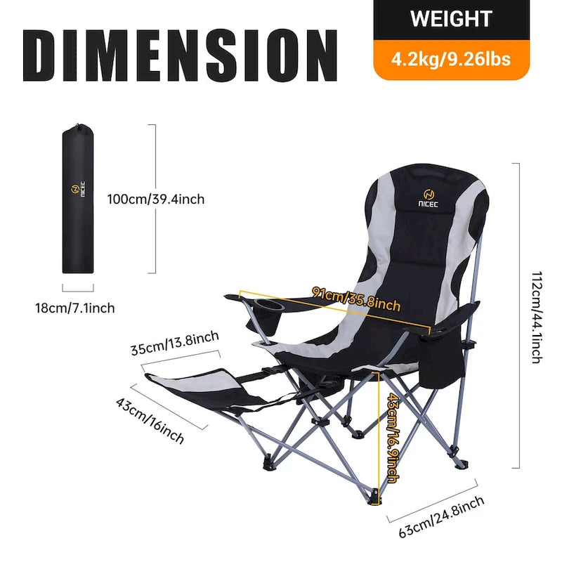 Chaises de camping, chaises de camping portables, repose-pieds amovible, coussin rembourré