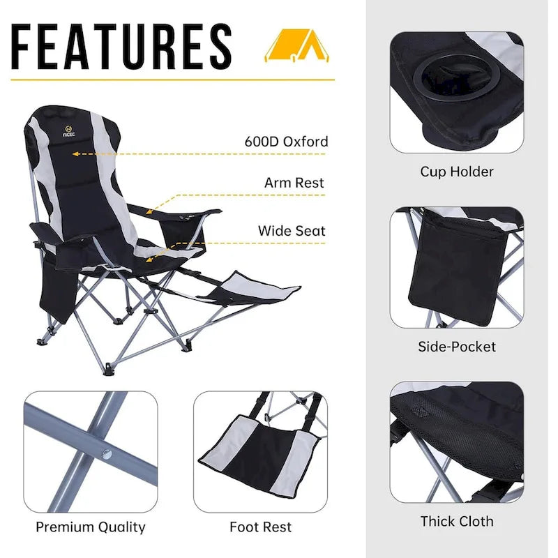 Chaises de camping, chaises de camping portables, repose-pieds amovible, coussin rembourré