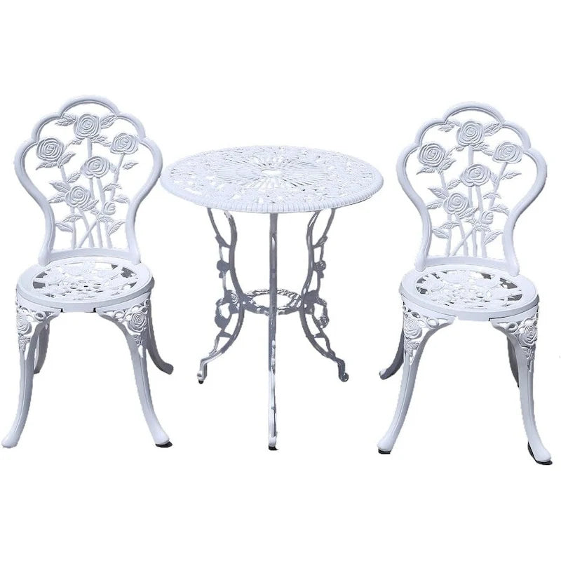 Ensemble bistro de jardin avec table et chaises à motif rose