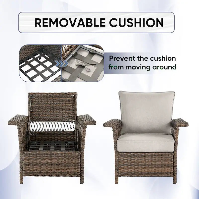 Ensemble de mobilier de jardin en rotin 3 pièces - Marron