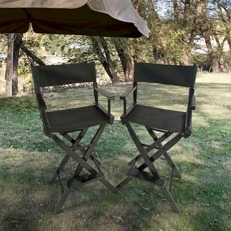 Outdoor Camping Folding Chair with Black Frame and Black Canvas,Set of 2