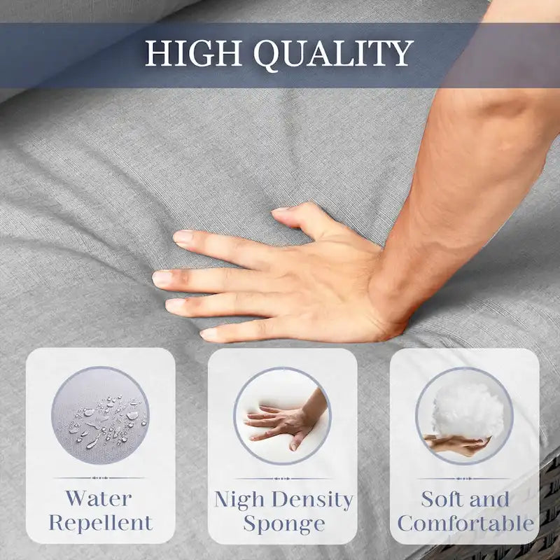 Canapé en rotin avec fauteuils pivotants à bascule et poufs - Marron