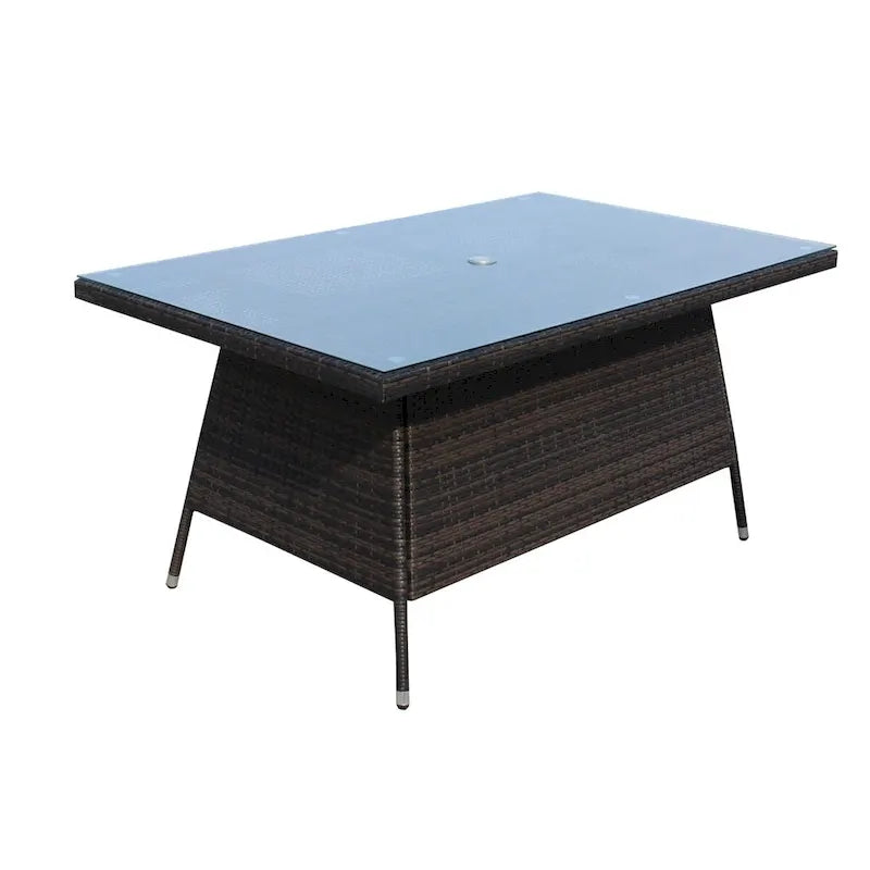 Mobilier de terrasse extérieur, table à manger rectangulaire avec plateau en verre trempé transparent