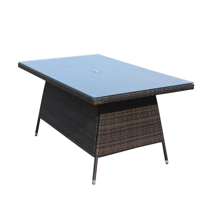 Mobilier de terrasse extérieur, table à manger rectangulaire avec plateau en verre trempé transparent