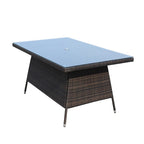 Mobilier de terrasse extérieur, table à manger rectangulaire avec plateau en verre trempé transparent