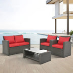 Ensemble de conversation de mobilier de patio extérieur rouge 4 pièces