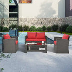 Ensemble de conversation de mobilier de patio extérieur rouge 4 pièces