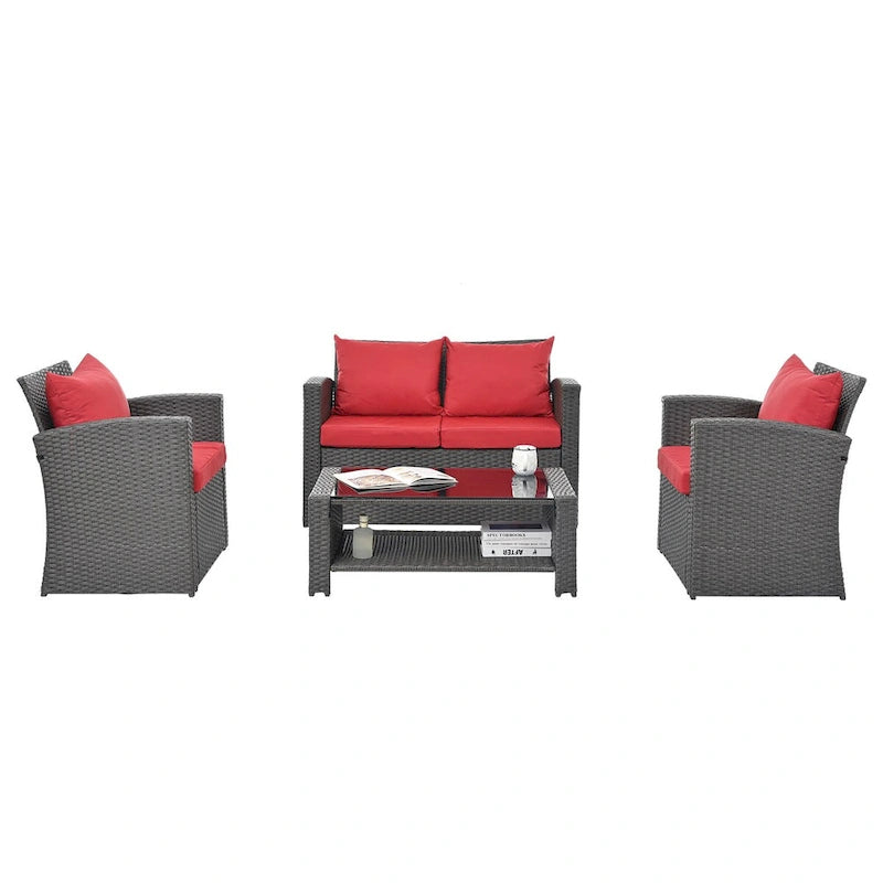 Ensemble de conversation de mobilier de patio extérieur rouge 4 pièces