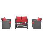Ensemble de conversation de mobilier de patio extérieur rouge 4 pièces