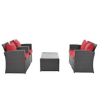 Ensemble de conversation de mobilier de patio extérieur rouge 4 pièces