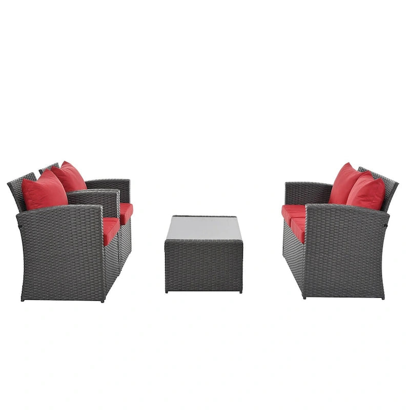 Ensemble de conversation de mobilier de patio extérieur rouge 4 pièces