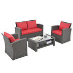 Ensemble de conversation de mobilier de patio extérieur rouge 4 pièces