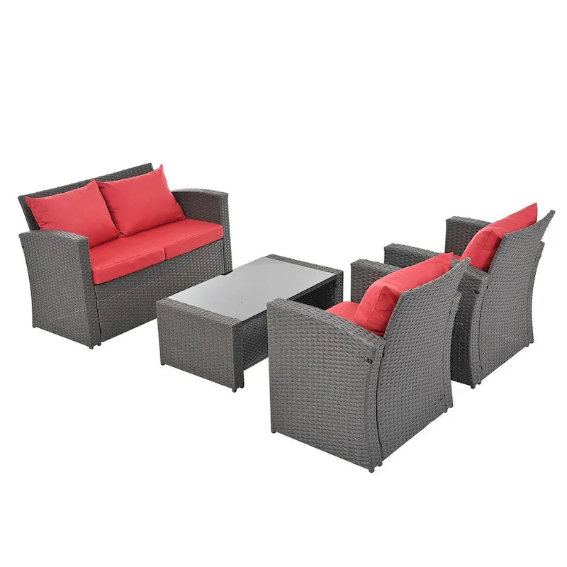 Ensemble de conversation de mobilier de patio extérieur rouge 4 pièces