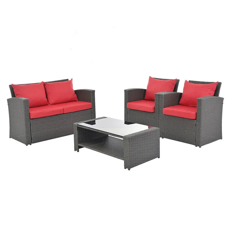 Ensemble de conversation de mobilier de patio extérieur rouge 4 pièces