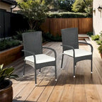 Outsunny Stackable PE Rattan Outdoor Dining Chairs with Cushions,2 PCS