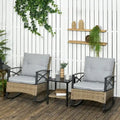 3 Piece Patio Rocking Chair Set with 2 Cushioned Porch Rockers
