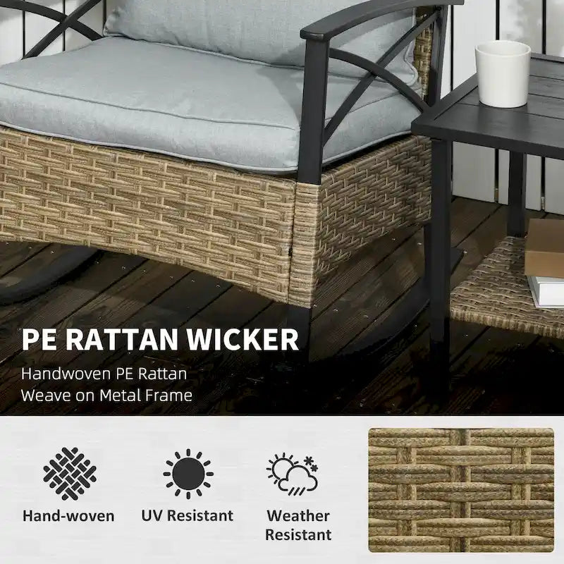 Ensemble de 3 fauteuils à bascule pour patio avec 2 fauteuils à bascule rembourrés pour véranda