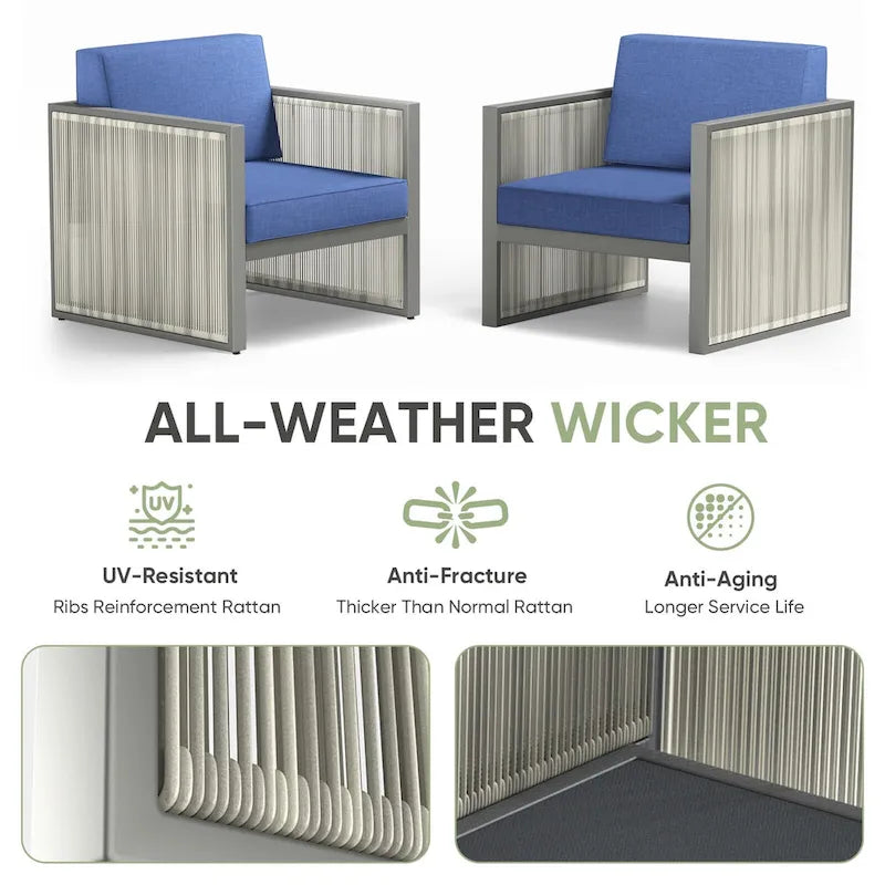 Fauteuil d'extérieur avec coussin - Bleu