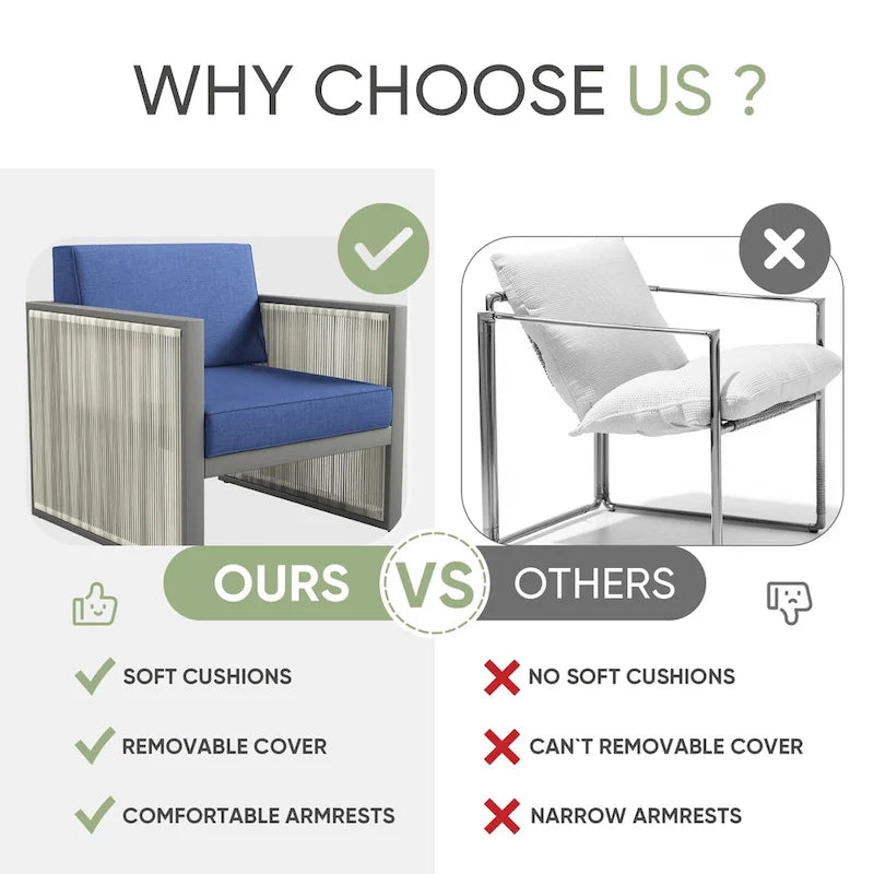 Fauteuil d'extérieur avec coussin - Bleu