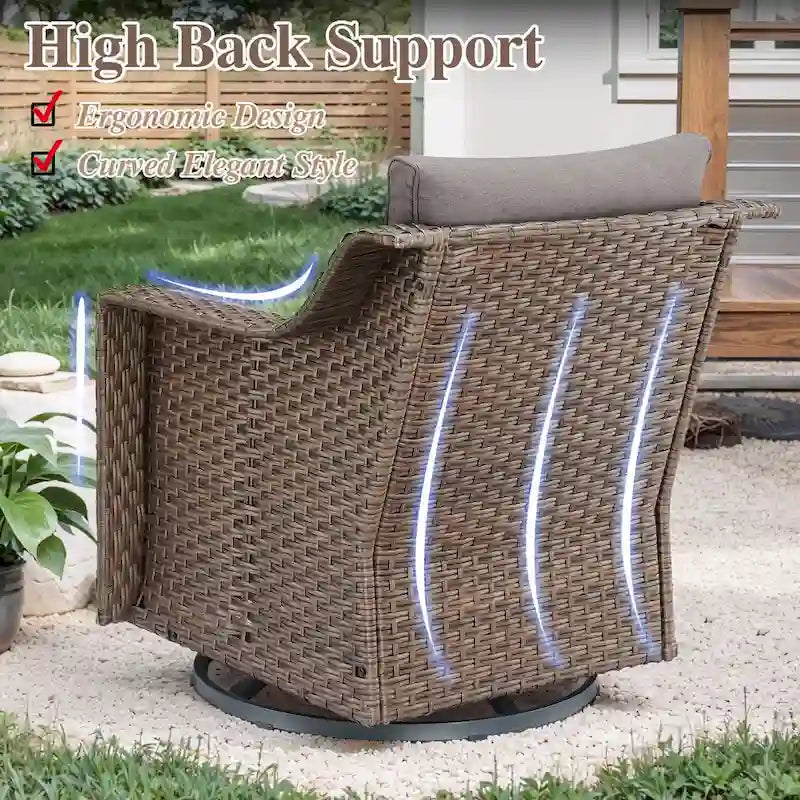 Fauteuils pivotants avec repose-pieds et table basse - Marron