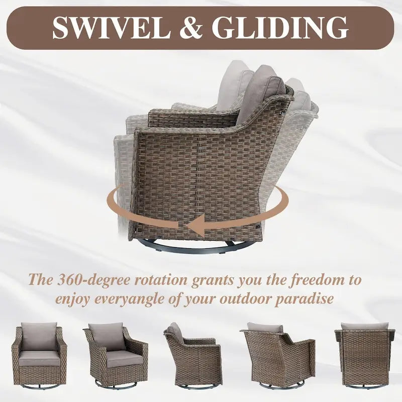 Fauteuils pivotants avec repose-pieds et table basse - Marron