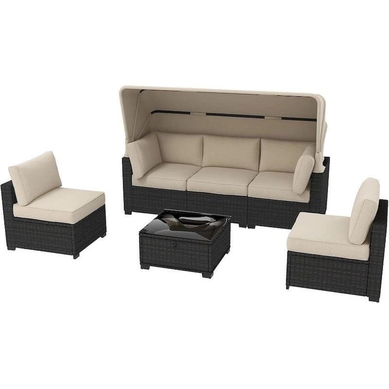 6pcs Outdoor Rattan Wicker Furniture with Canopy